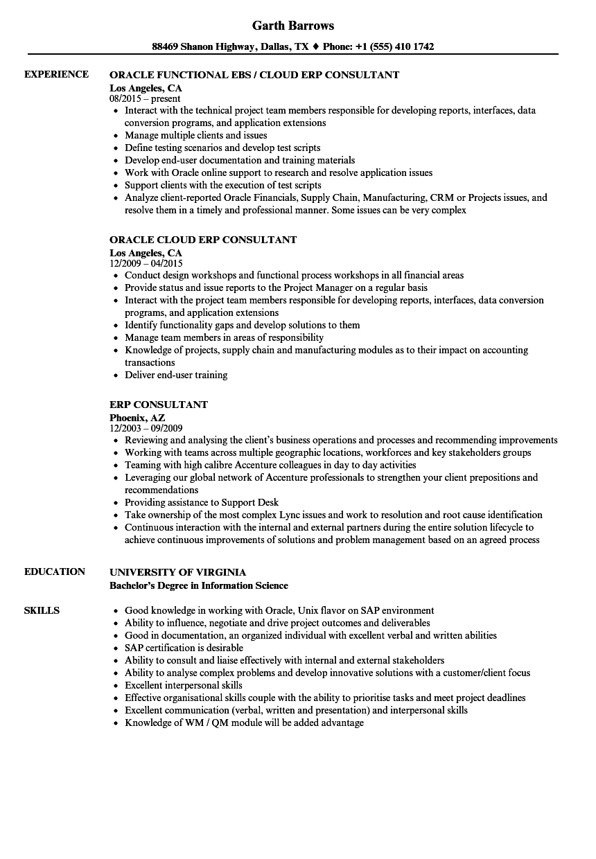 resume format for erp functional consultant