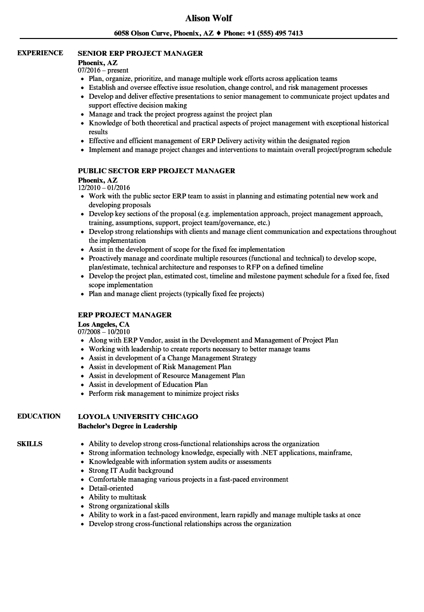 oracle erp project manager resume