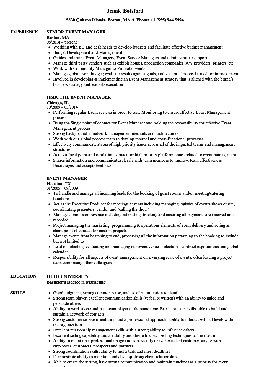 objective in resume for events manager