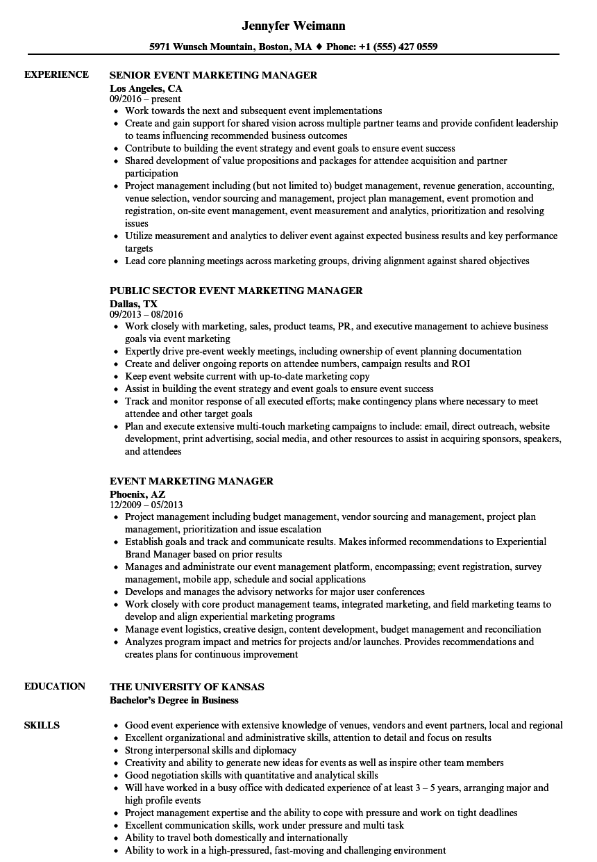 Sample Event Marketing Manager Resume Local Mobile Marketing