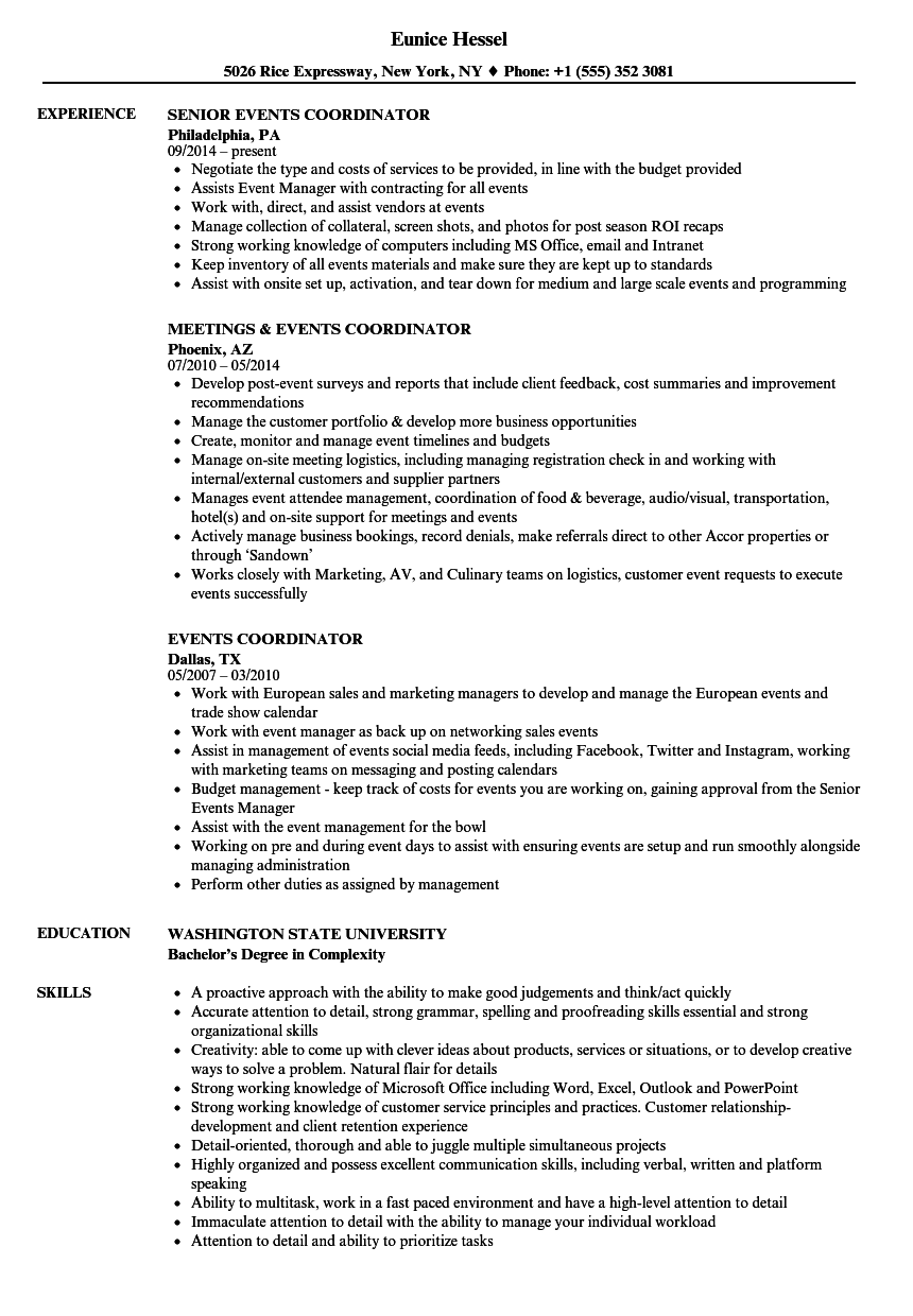 Events Coordinator Resume Samples Velvet Jobs