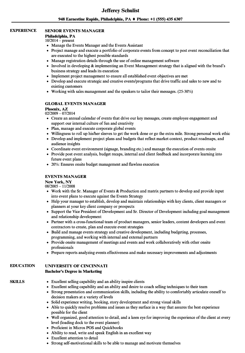 Event Manager Resume Examples Garryplate