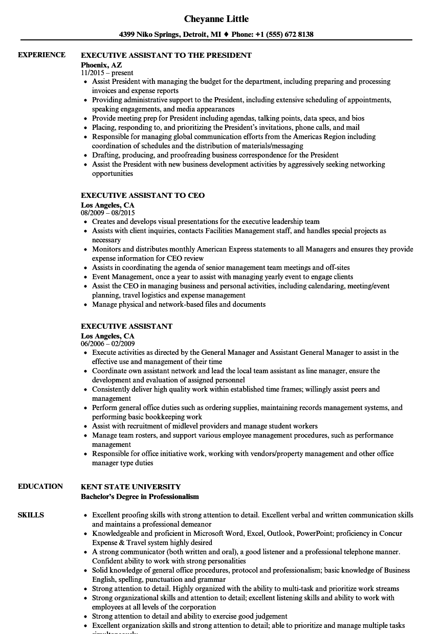 Executive Assistant Resume Samples | Velvet Jobs