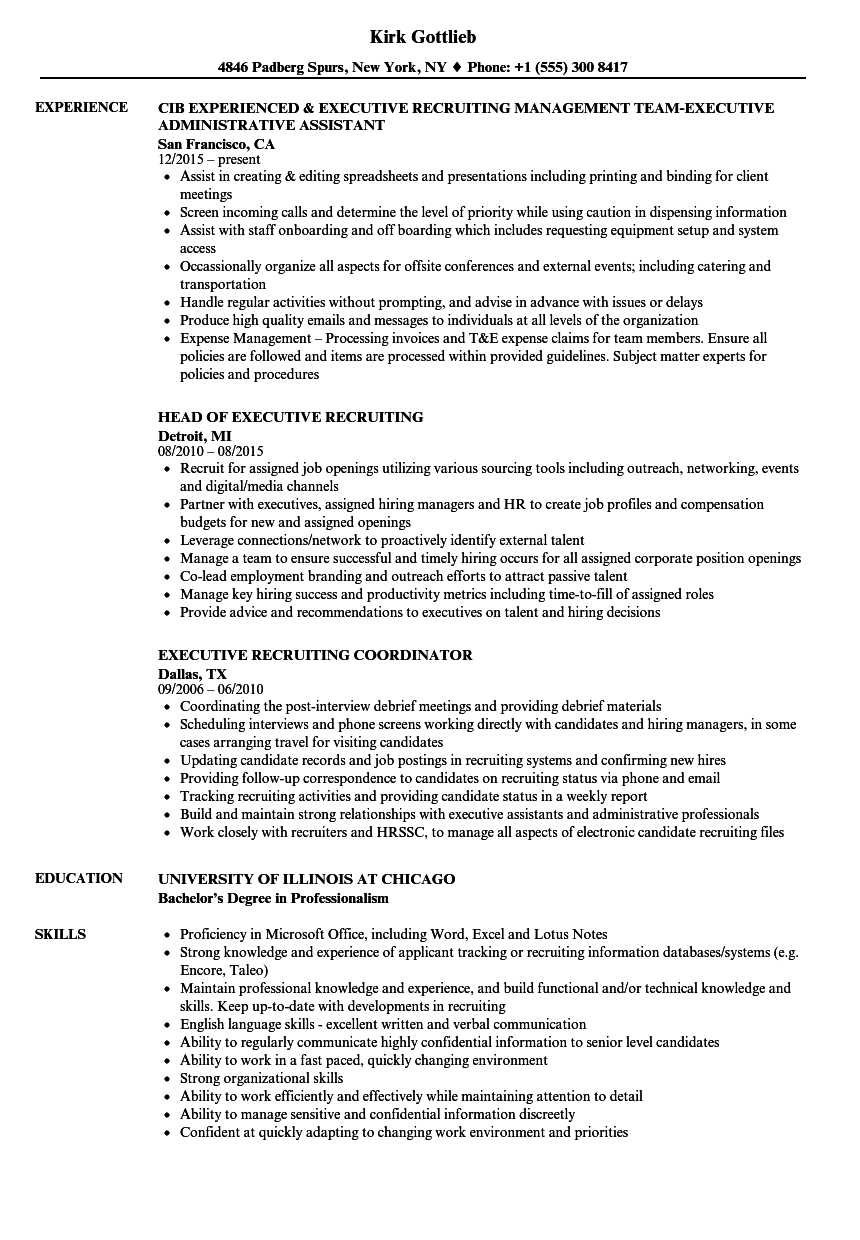 Executive Recruiting Resume Samples | Velvet Jobs