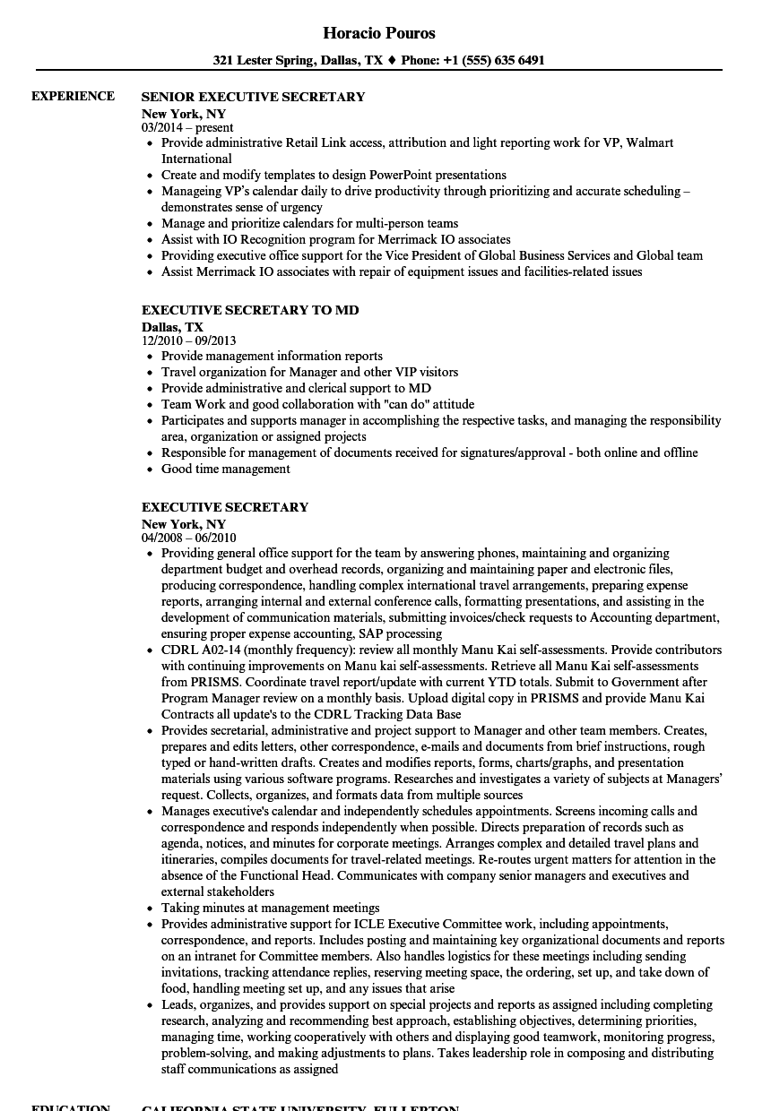 resume format of executive secretary