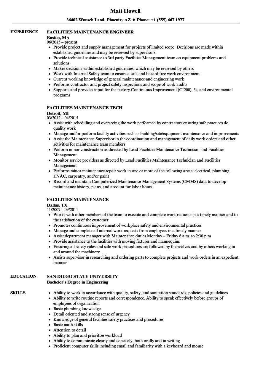 Resume For Maintenance Supervisor - Resume Template Database