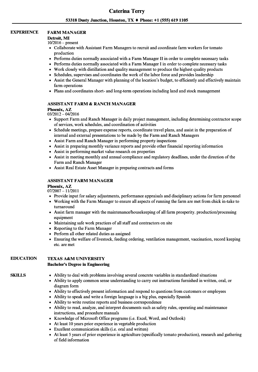 Farm Manager Resume Samples Velvet Jobs