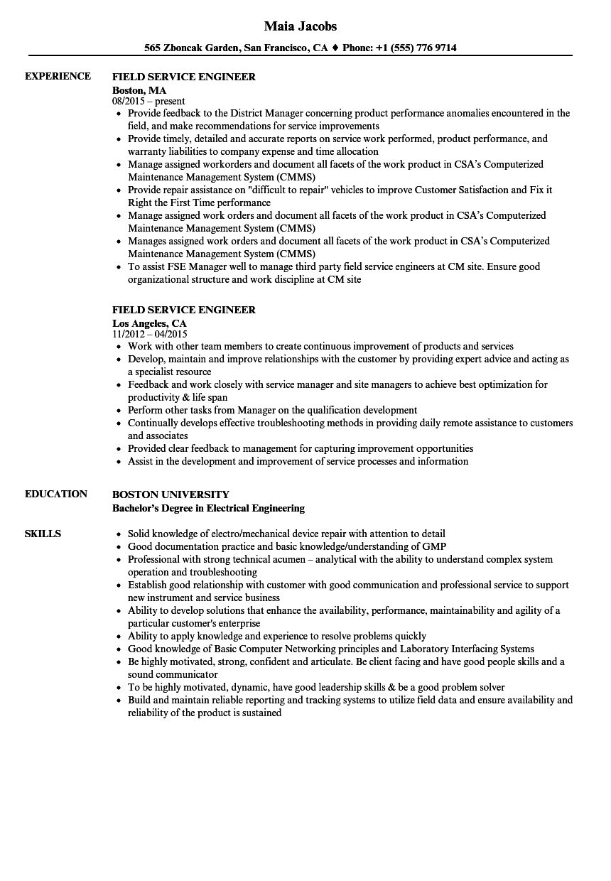 Field Service Engineer Resume Samples Velvet Jobs