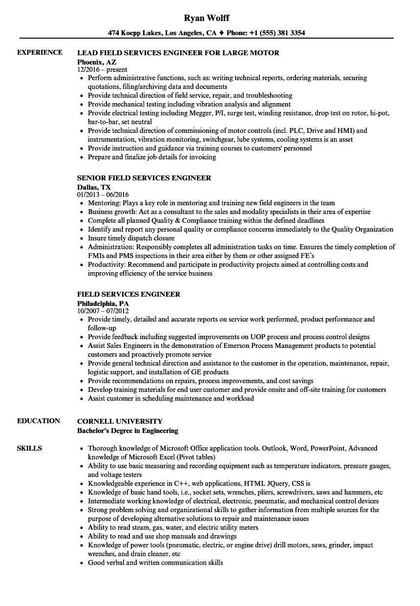 field service engineer resume sample