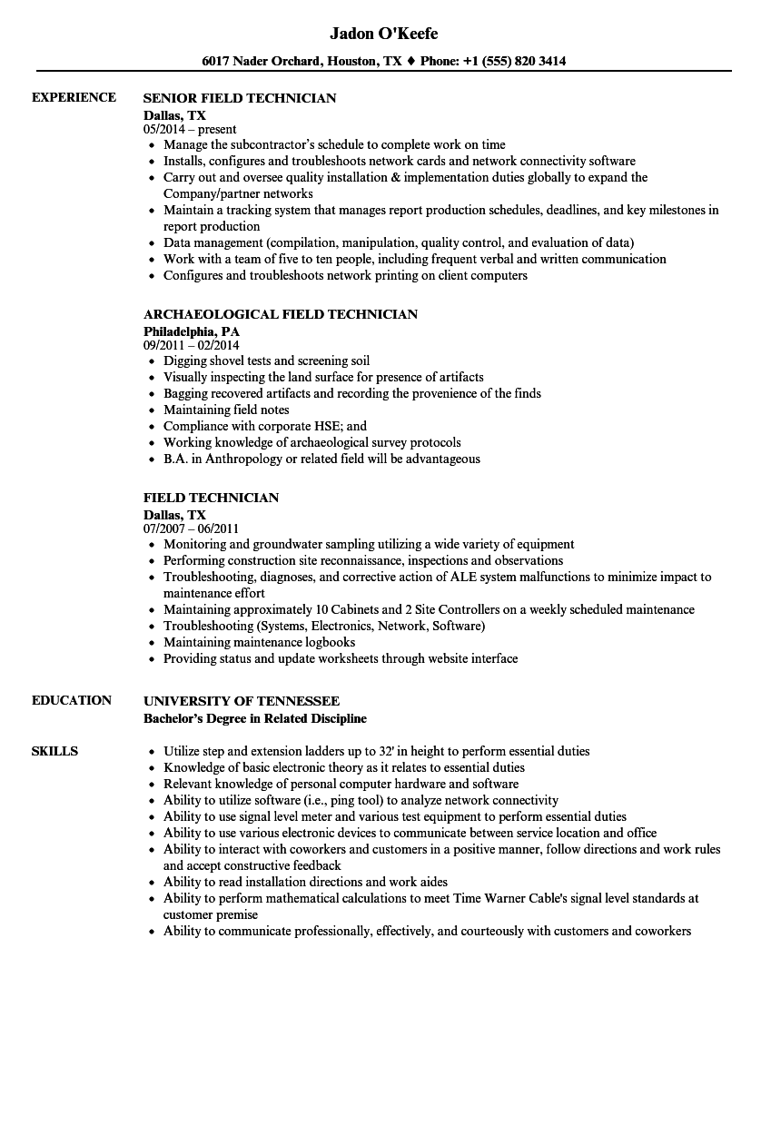 Field Technician Resume Samples  Velvet Jobs