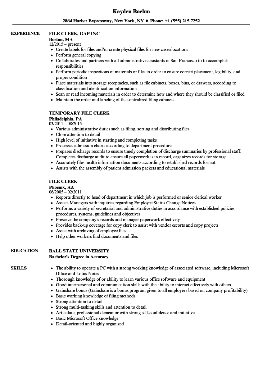 File Clerk Resume Samples | Velvet Jobs