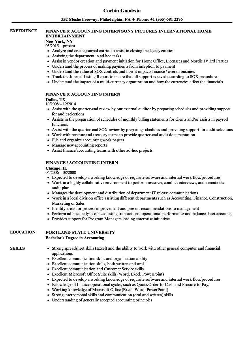 resume objective examples for accounting internship