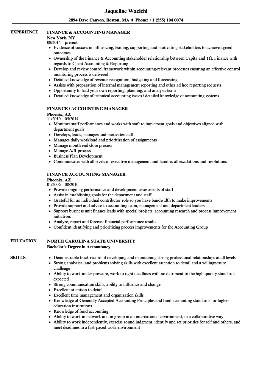 Manager Accountant Resume Sample