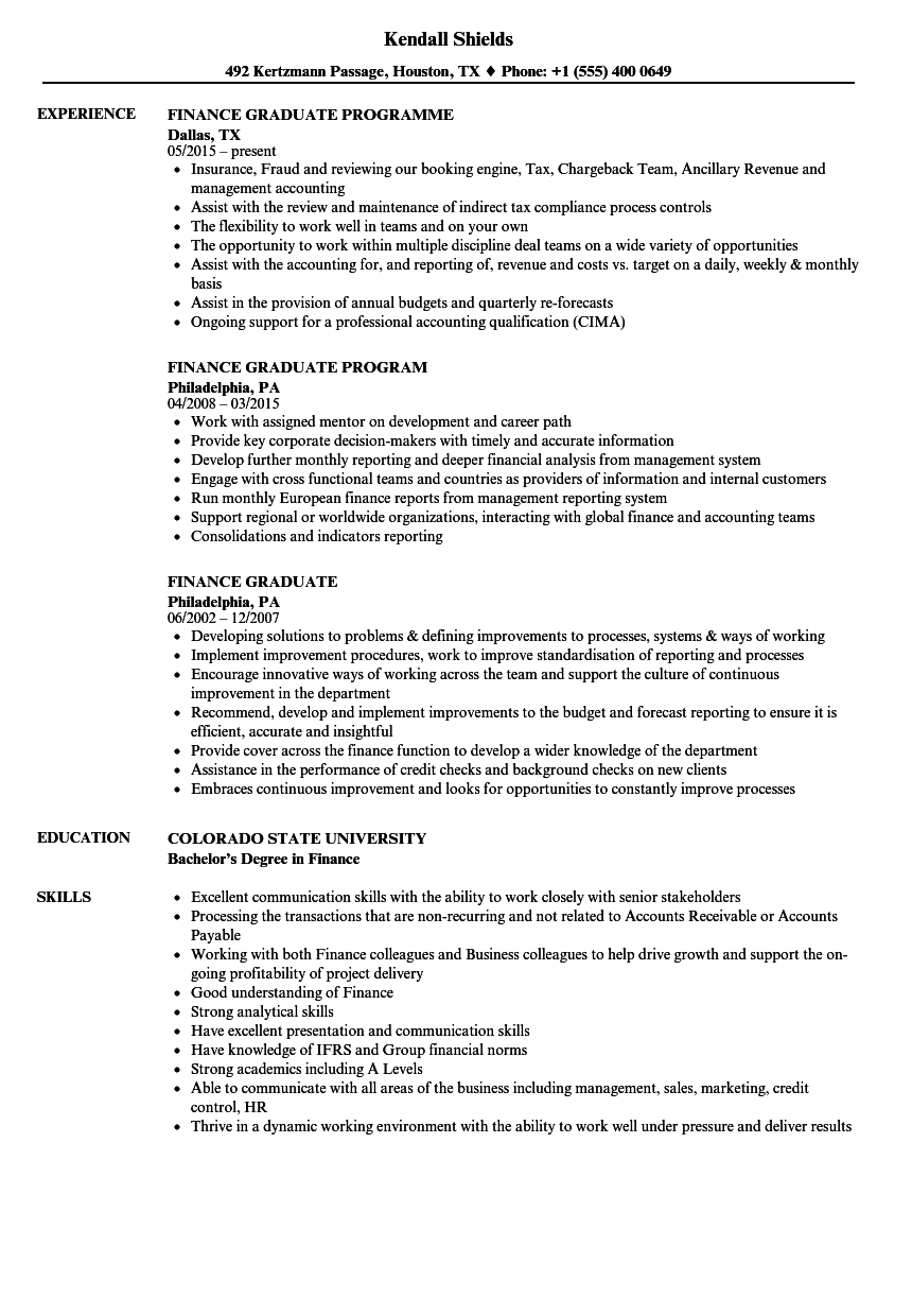 Finance Graduate Resume Samples | Velvet Jobs