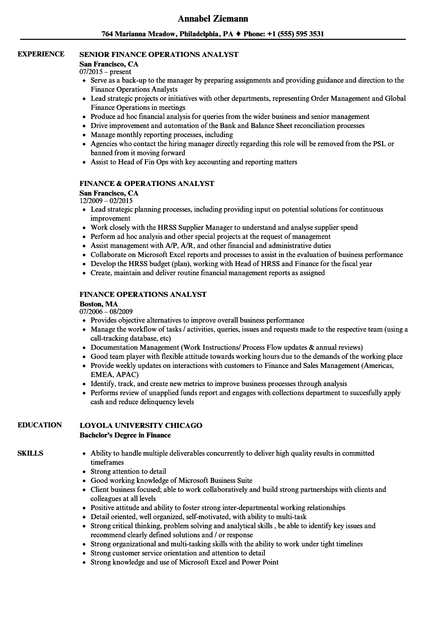 Finance Operations Analyst Resume Samples  Velvet Jobs