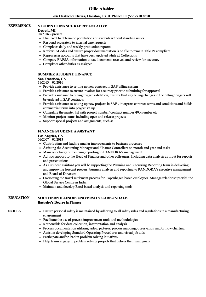 Finance Student Resume Samples | Velvet Jobs