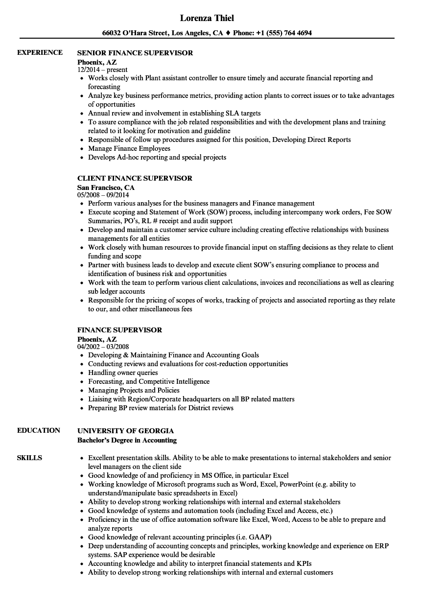 resume example bank reconciliation Velvet Supervisor Jobs  Resume Samples Finance