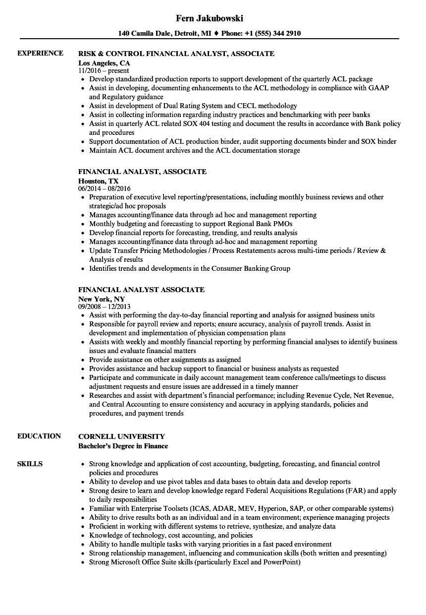 Financial Analyst Associate Resume Samples Velvet Jobs