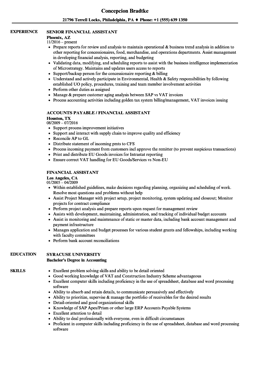 Financial Assistant Resume Samples  Velvet Jobs