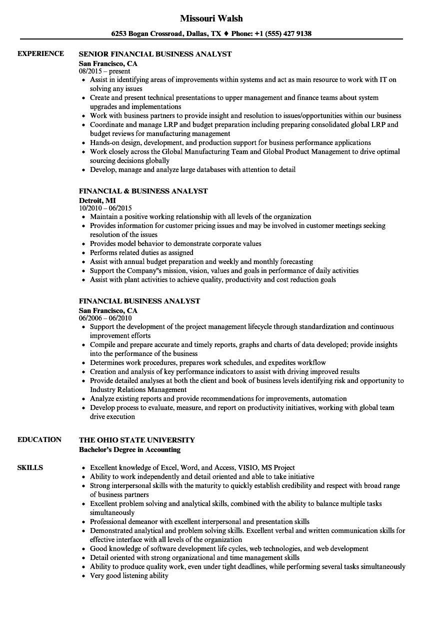 Financial Business Analyst Resume Samples Velvet Jobs