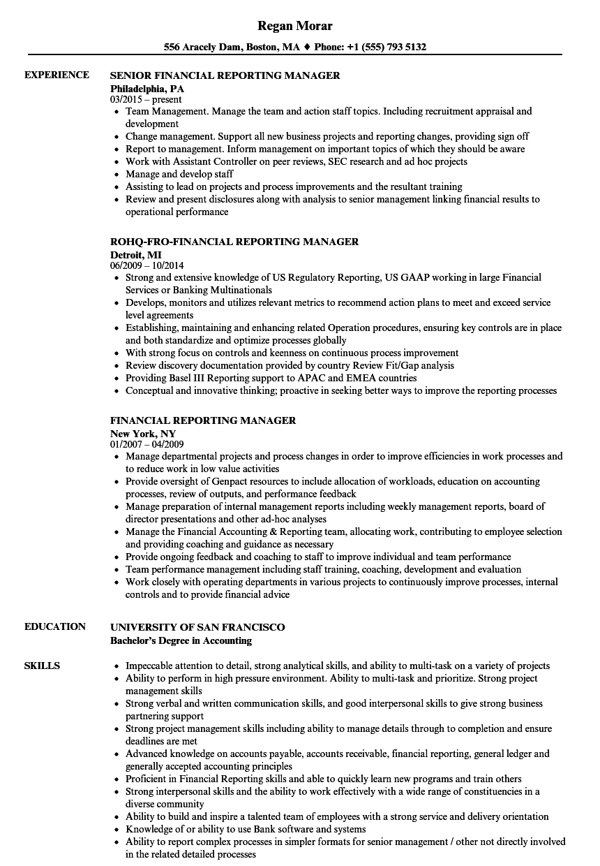 financial reporting manager resume