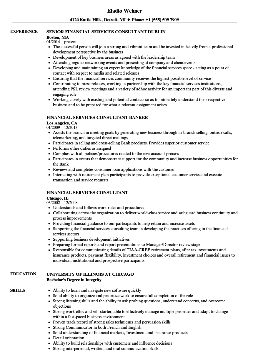 financial consultant job description resume