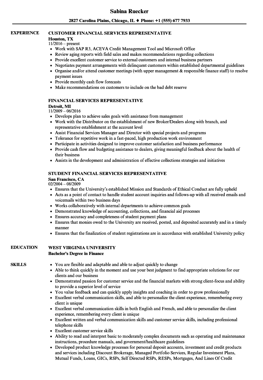 financial service representative skills resume