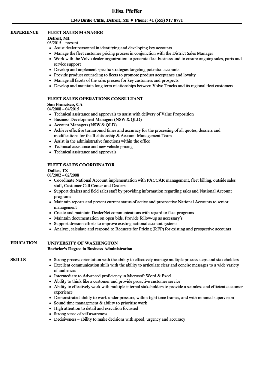 fleet sales resume samples velvet jobs fleet management resume
