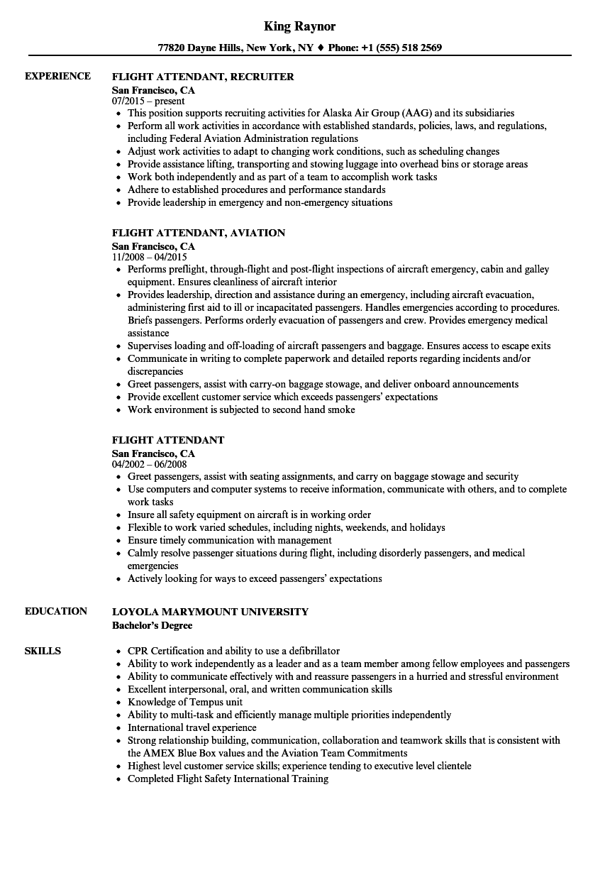 job description flight attendant resume