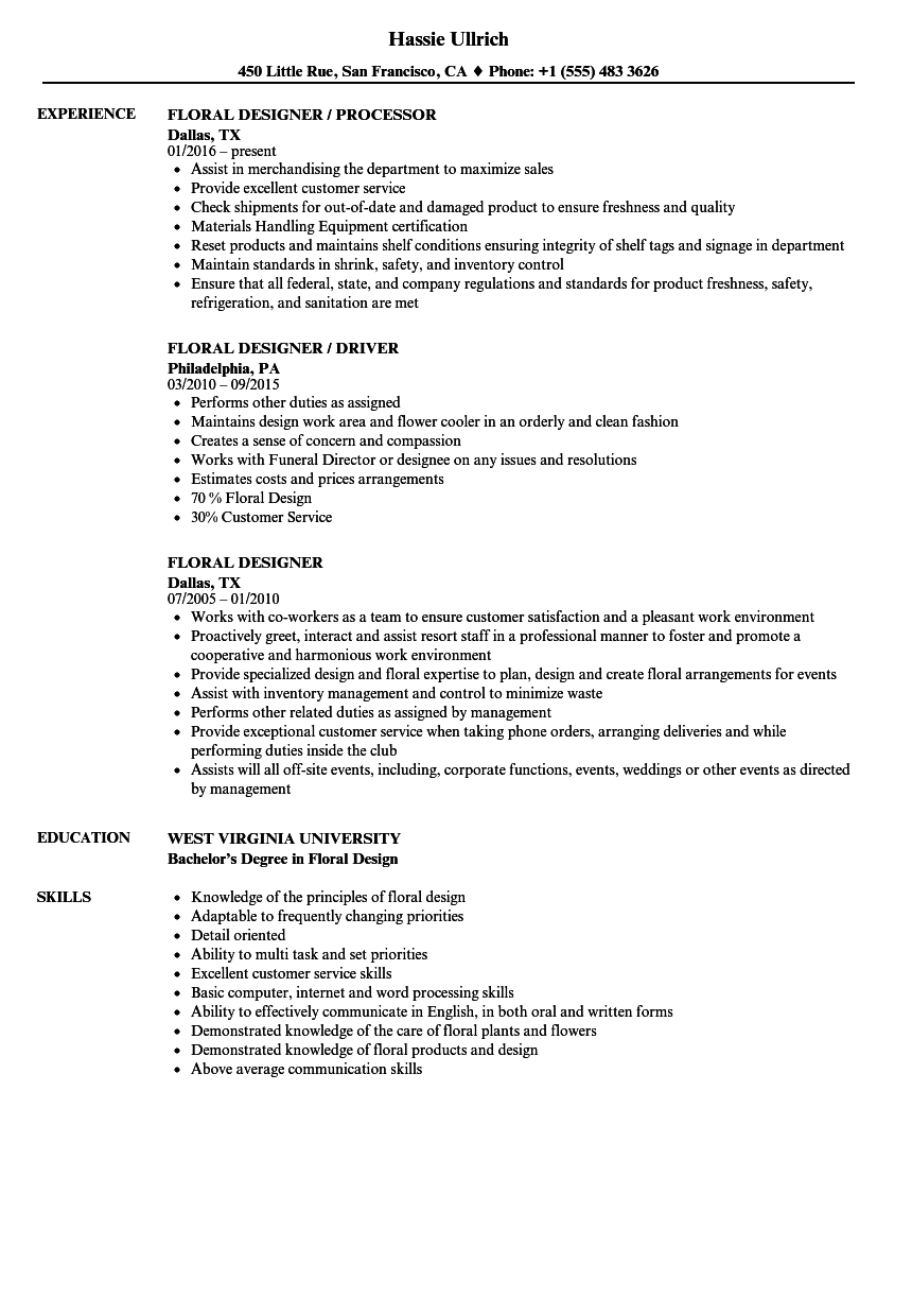 floral design resume