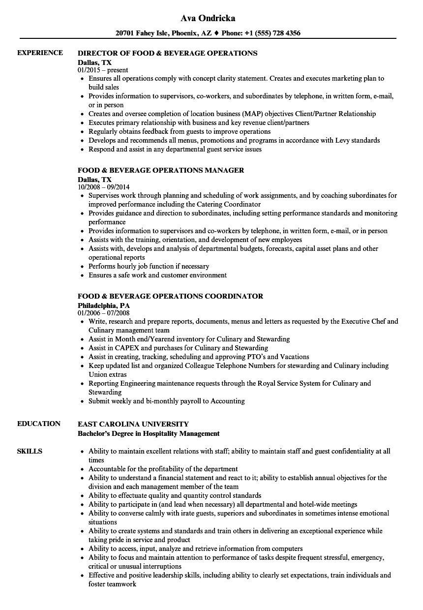 F&B Resume Sample : 22 Food And Beverage Attendant Resume Examples Word Pdf 2020 : It's packed ...