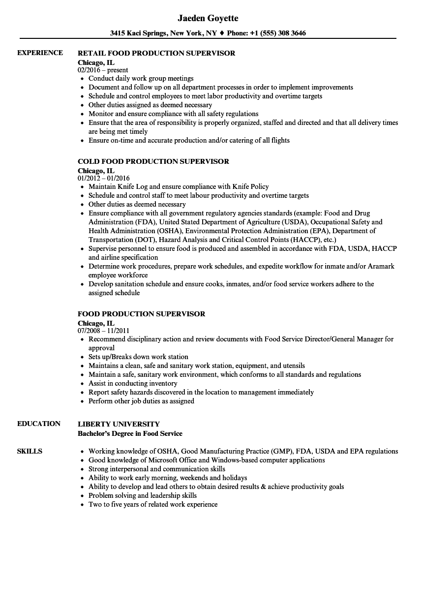 Production Incharge Resume Sample