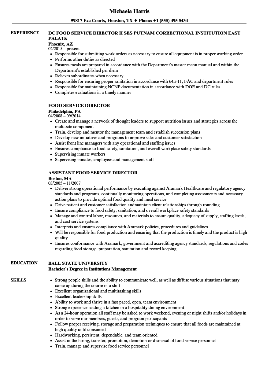 food service director objective on resume