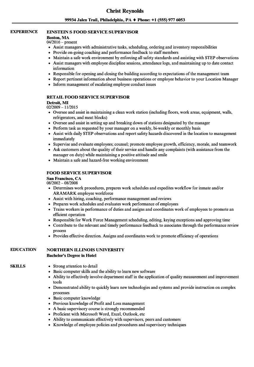 Food Service Supervisor Resume Samples Velvet Jobs