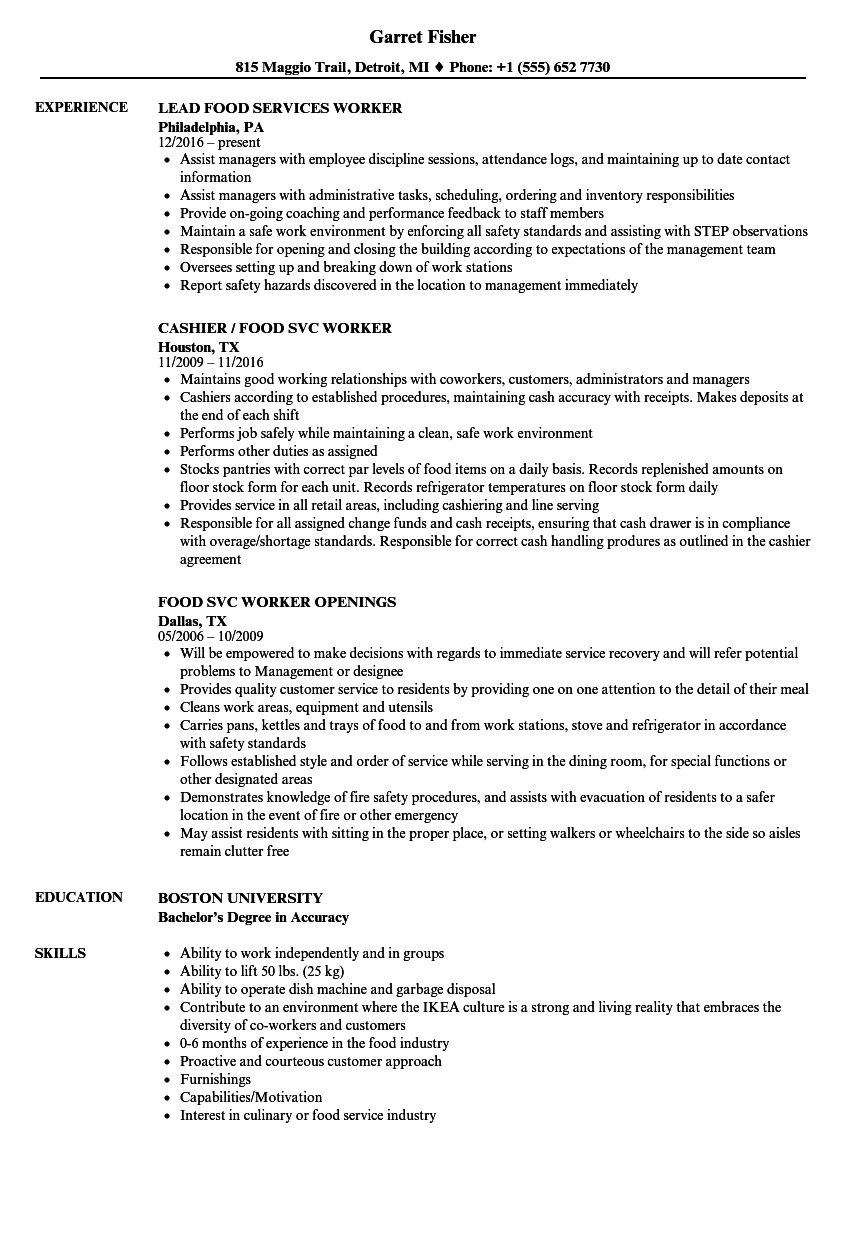 Food Worker Resume Samples Velvet Jobs