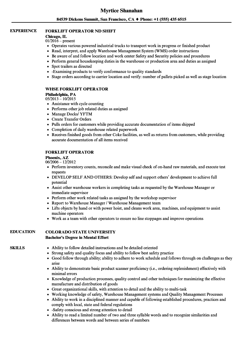 Forklift Operator Job Description Sample Free Documents