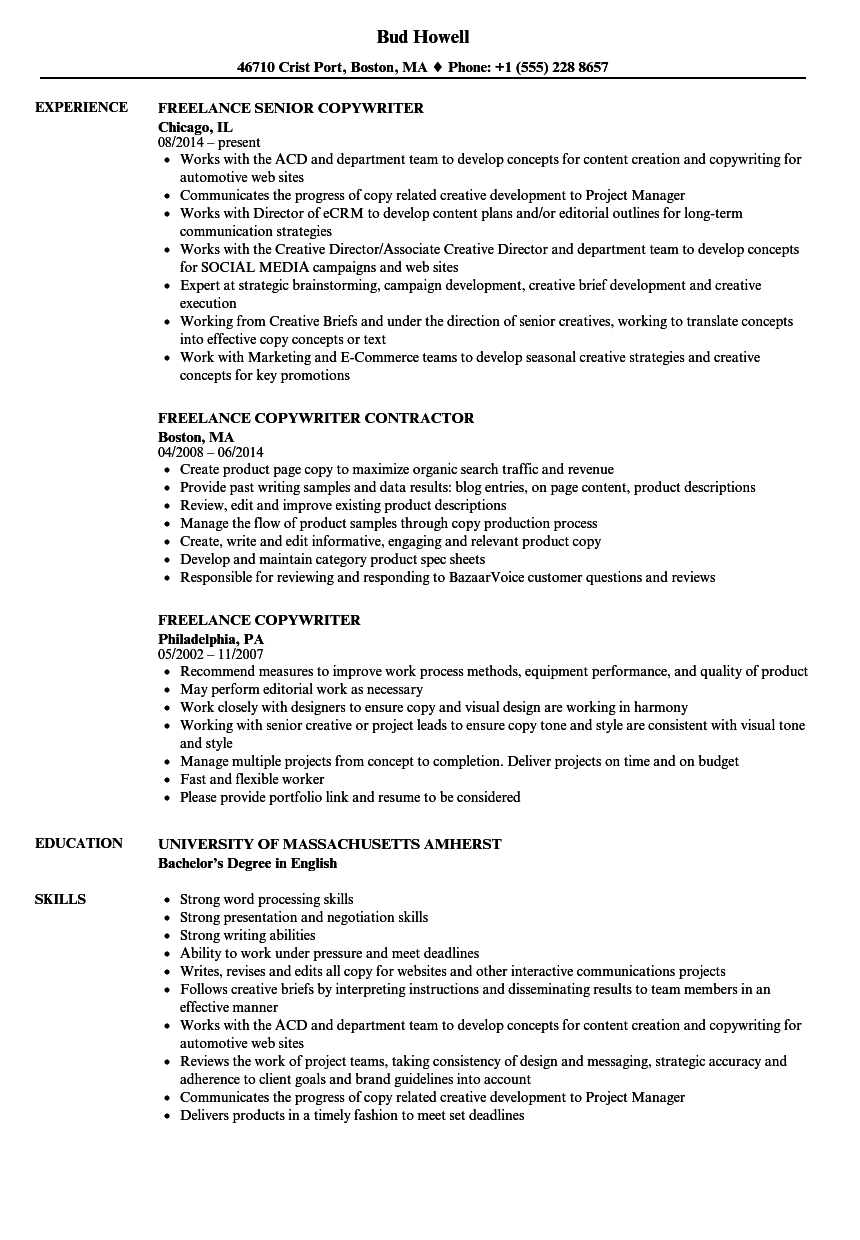 freelance writer job description for resume