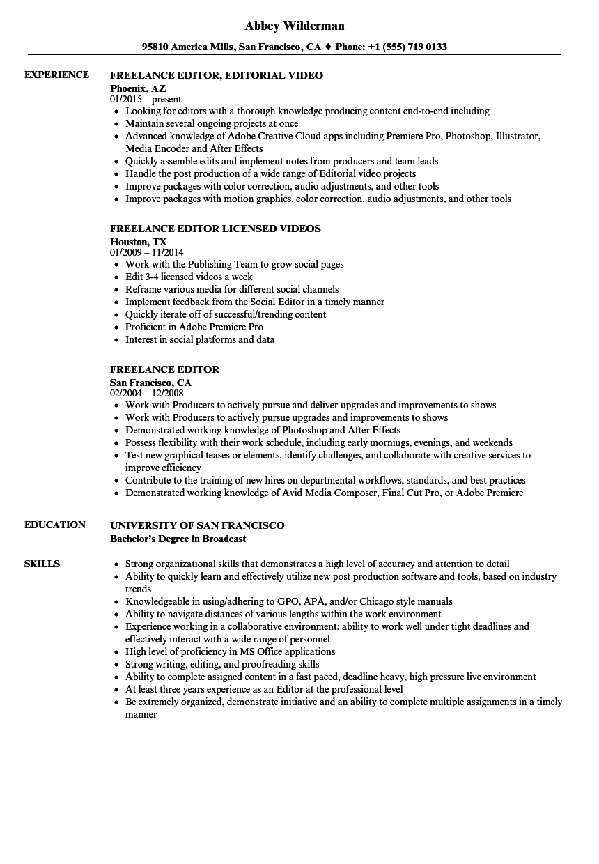 Freelance Editor Resume Samples  Velvet Jobs