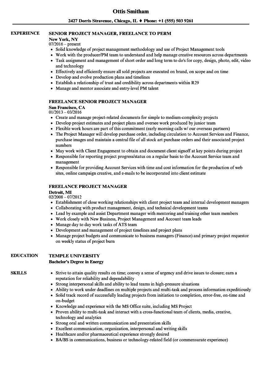 Freelance Project Manager Resume Samples  Velvet Jobs