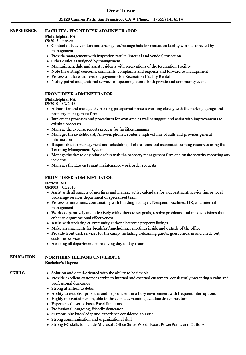 Front Desk Administrator Resume Samples Velvet Jobs