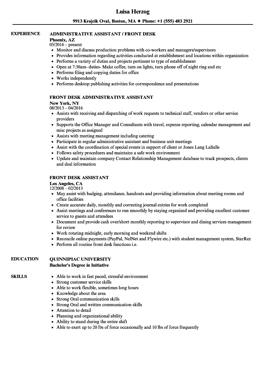 Dental Front Desk Resume Sample