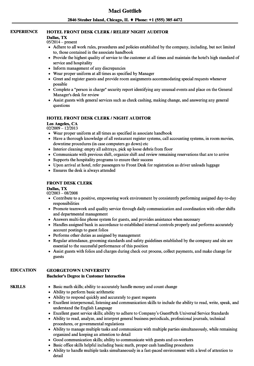 Front Desk Clerk Resume Samples Velvet Jobs