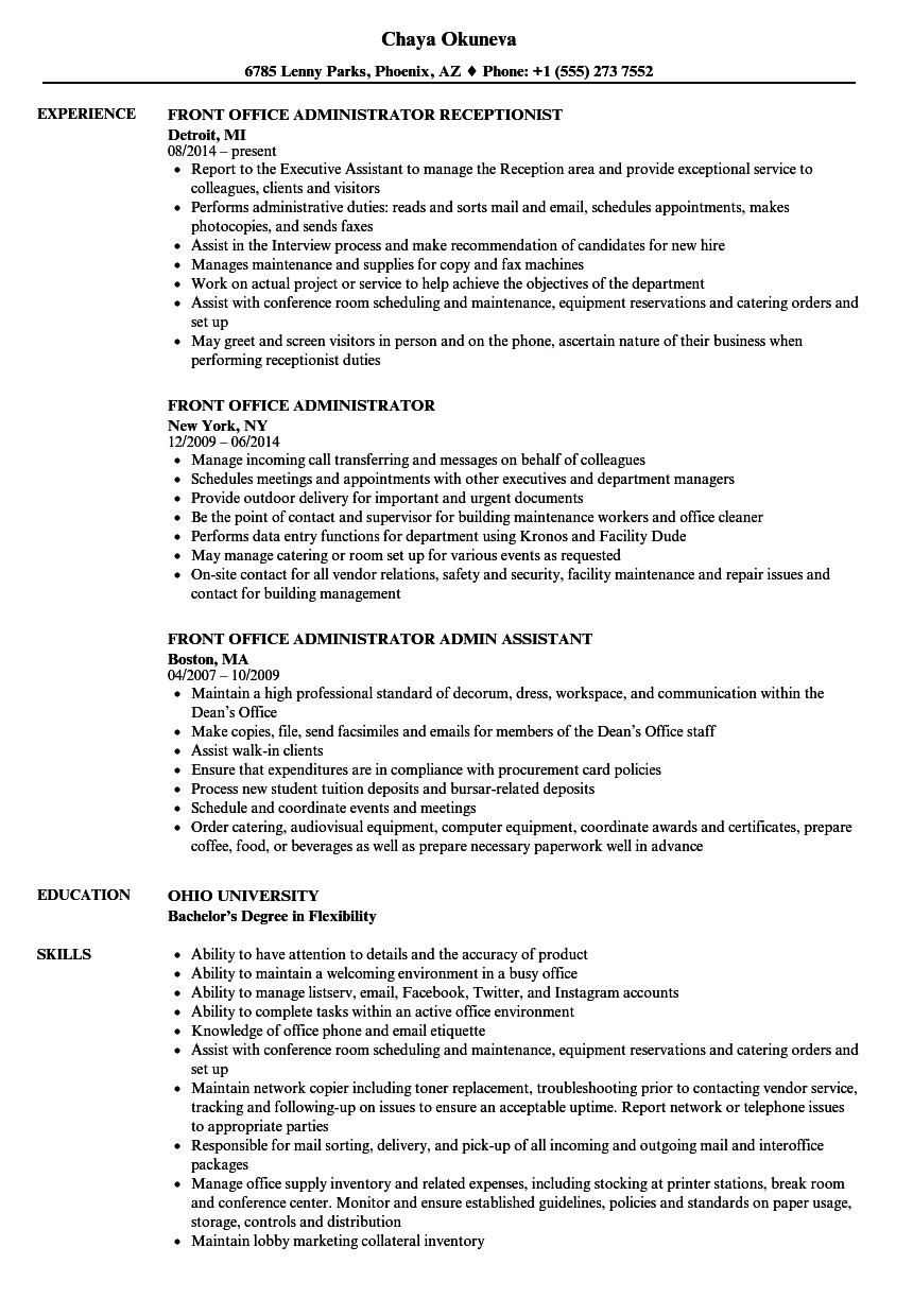 Front Office Administrator Resume Samples Velvet Jobs