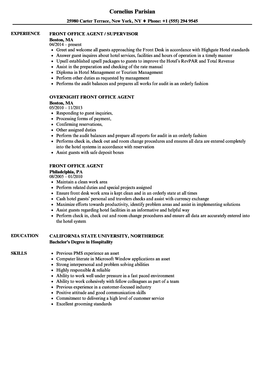 Front Desk Agent Resume Samples Remar