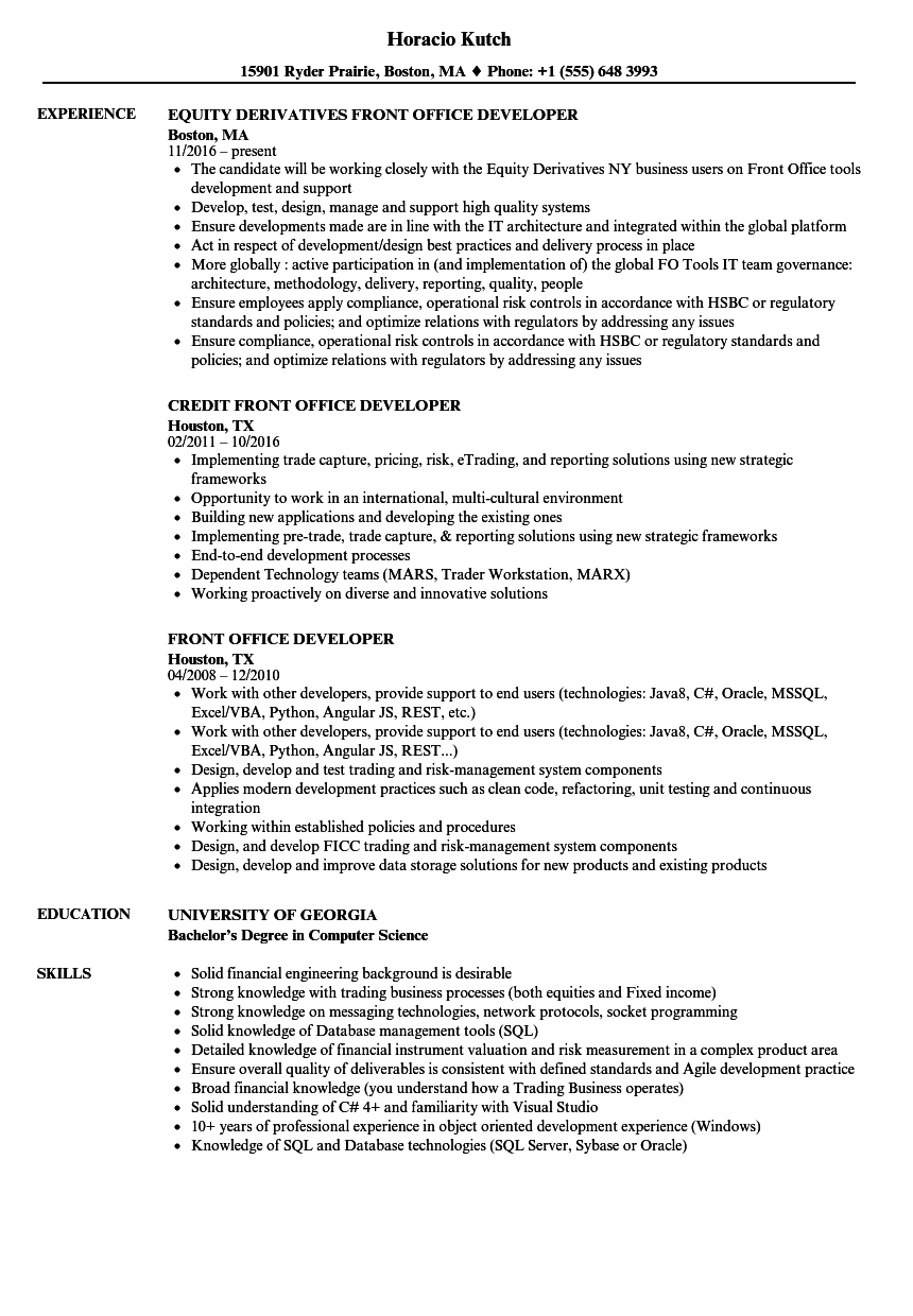 Front Office Developer Resume Samples Velvet Jobs