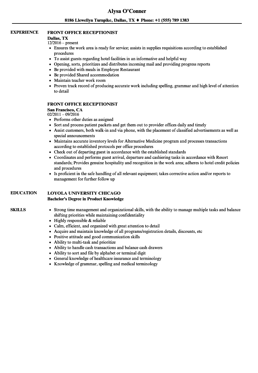 Resume Examples For Front Desk Receptionist Monte