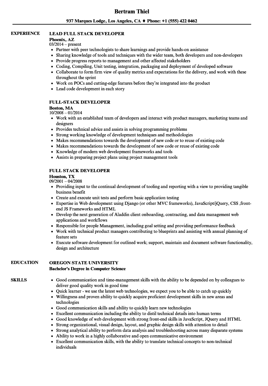 Full Stack Developer Resume Samples  Velvet Jobs