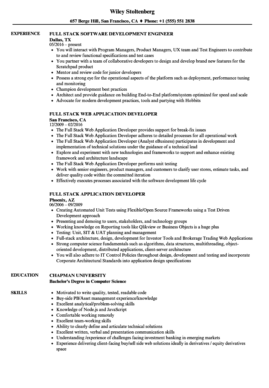 Full Stack Resume Samples  Velvet Jobs