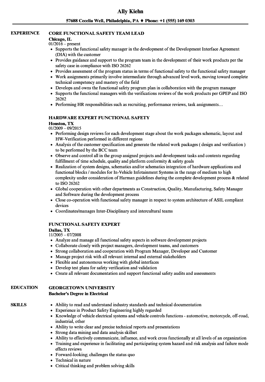 functional safety iso 26262 resume