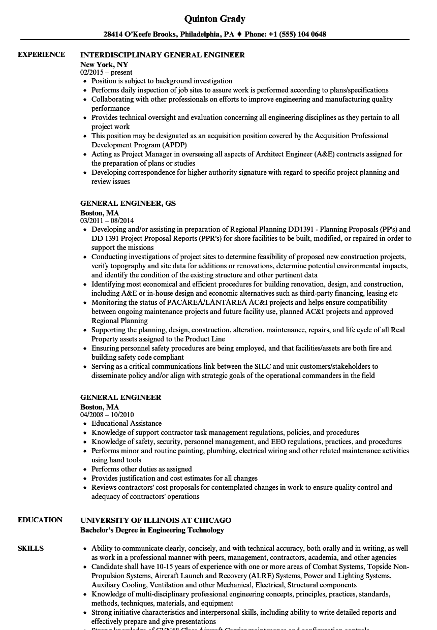 General Engineer Resume Samples Velvet Jobs